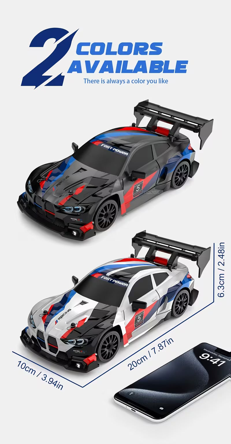 RC 1:24 Scale M2 Mini Drift Remote Control Rally Car, 2.4G Remote Control Vehicle, Speeds Over 20 Km/H, Comes with Drift Tires, Obstacles, And Lights