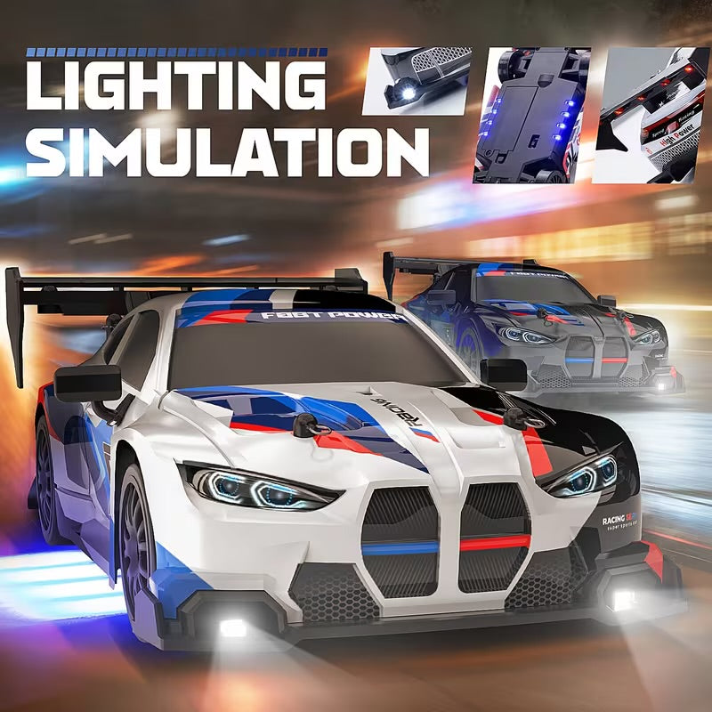 RC 1:24 Scale M2 Mini Drift Remote Control Rally Car, 2.4G Remote Control Vehicle, Speeds Over 20 Km/H, Comes with Drift Tires, Obstacles, And Lights
