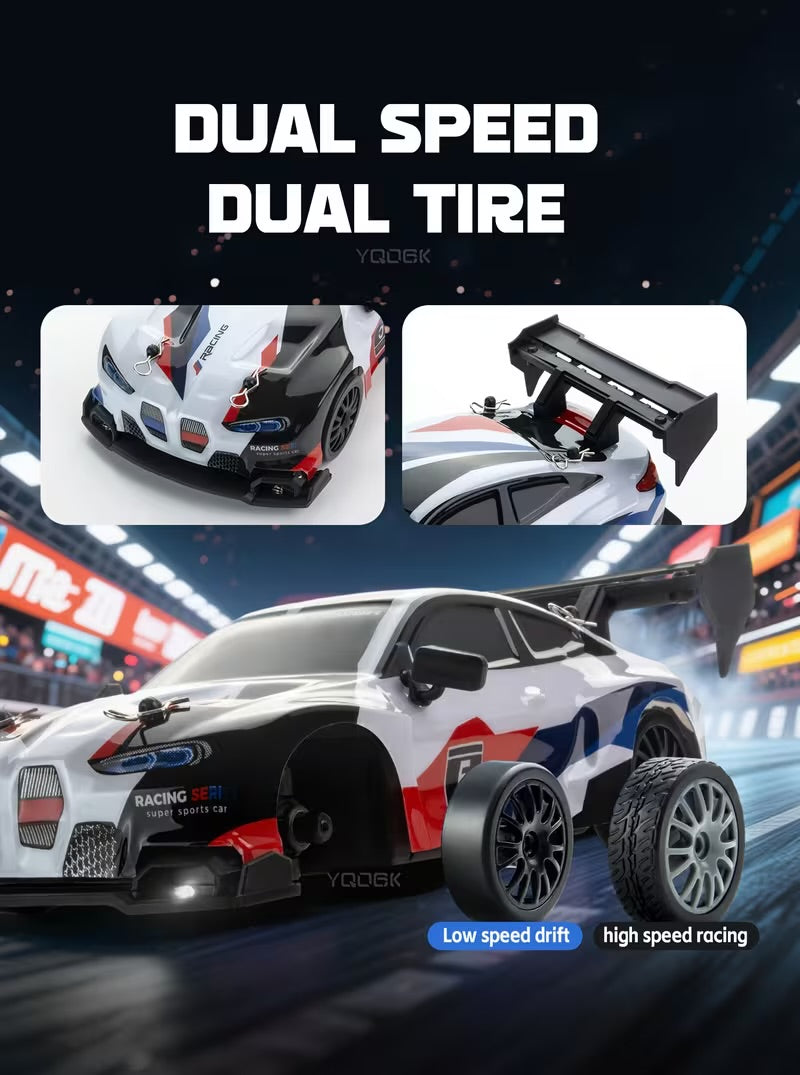 RC 1:24 Scale M2 Mini Drift Remote Control Rally Car, 2.4G Remote Control Vehicle, Speeds Over 20 Km/H, Comes with Drift Tires, Obstacles, And Lights