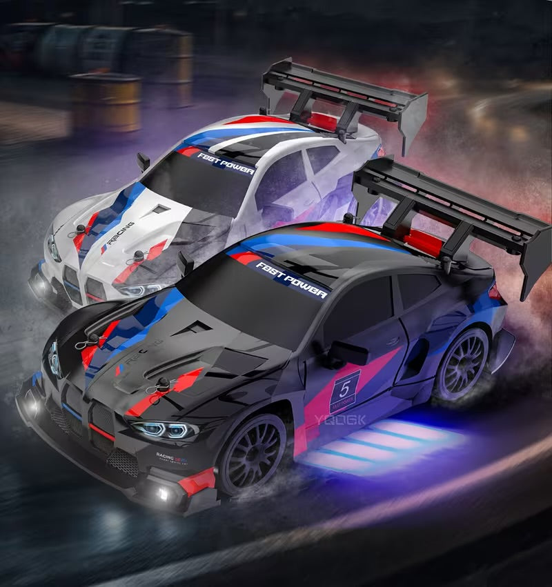 RC 1:24 Scale M2 Mini Drift Remote Control Rally Car, 2.4G Remote Control Vehicle, Speeds Over 20 Km/H, Comes with Drift Tires, Obstacles, And Lights