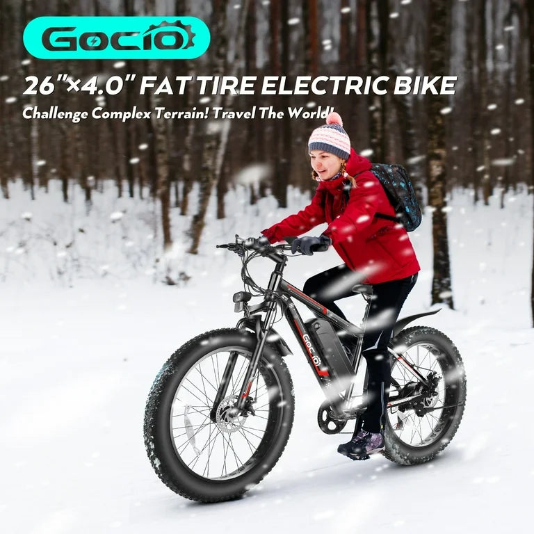 Gocio 26"4.0 Fat Tire Electric Mountain Bike for Adults, 750W Motor, 48V 13Ah Battery, Lightweight Aluminum Alloy Frame, Max 22Mph, 7-Speed