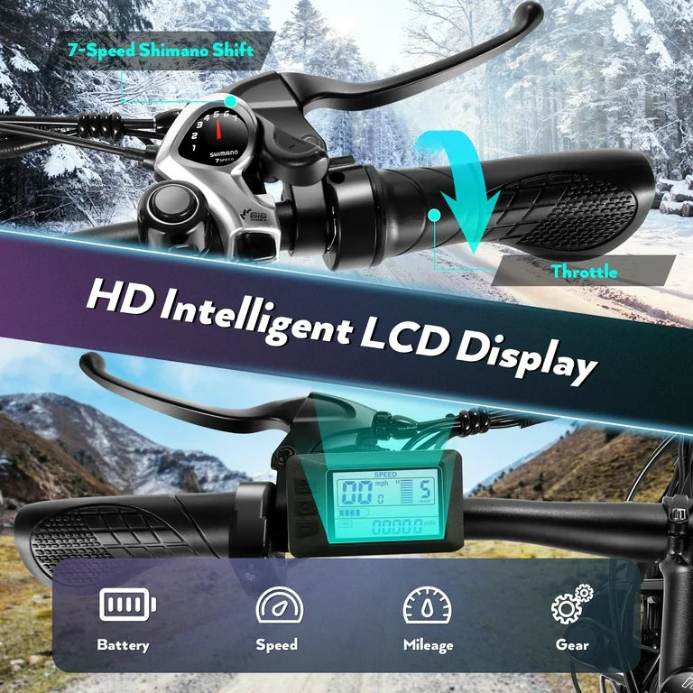 Gocio 26"4.0 Fat Tire Electric Mountain Bike for Adults, 750W Motor, 48V 13Ah Battery, Lightweight Aluminum Alloy Frame, Max 22Mph, 7-Speed