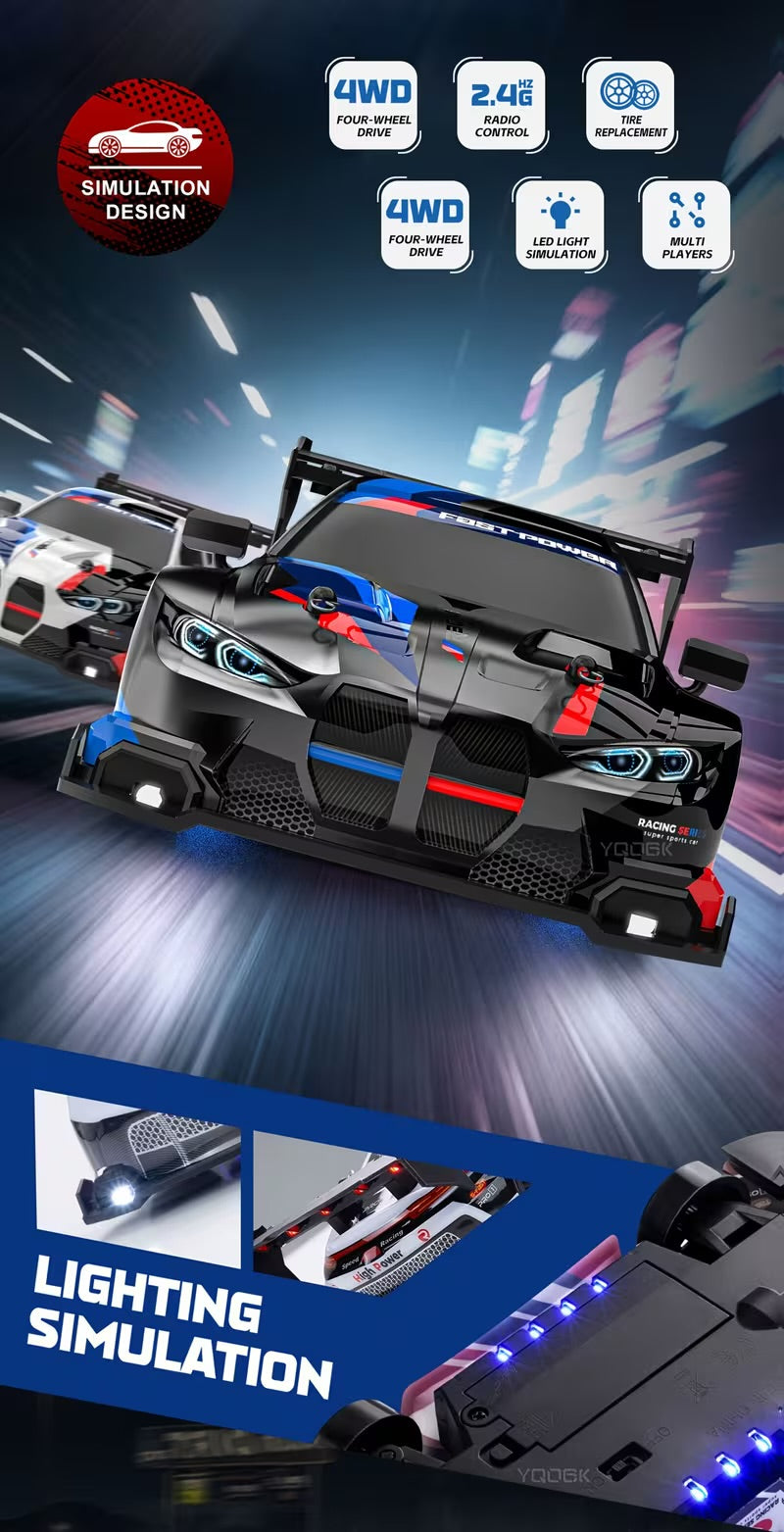 RC 1:24 Scale M2 Mini Drift Remote Control Rally Car, 2.4G Remote Control Vehicle, Speeds Over 20 Km/H, Comes with Drift Tires, Obstacles, And Lights