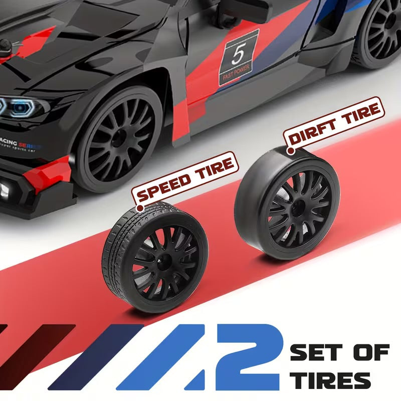 RC 1:24 Scale M2 Mini Drift Remote Control Rally Car, 2.4G Remote Control Vehicle, Speeds Over 20 Km/H, Comes with Drift Tires, Obstacles, And Lights