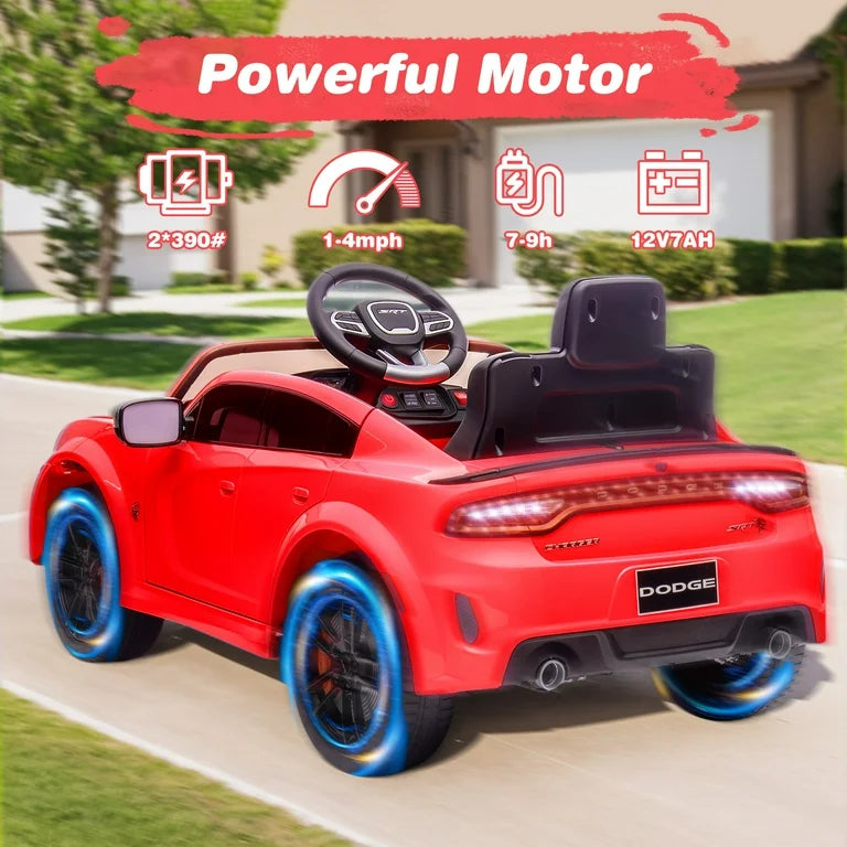 12V Dodge Charger SRT Electric Ride on Cars for Kids, Hellcat Powered Ride On Toys with Parent Remote Control