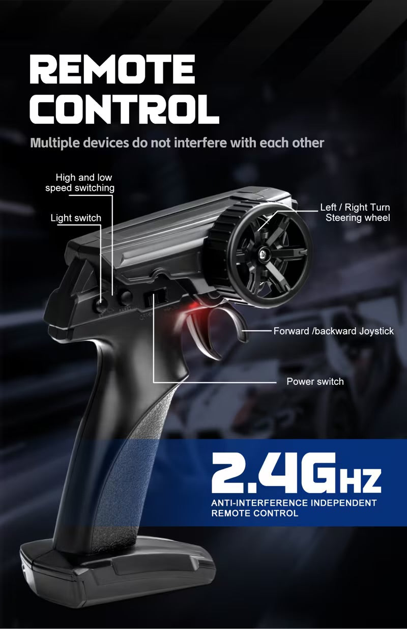 RC 1:24 Scale M2 Mini Drift Remote Control Rally Car, 2.4G Remote Control Vehicle, Speeds Over 20 Km/H, Comes with Drift Tires, Obstacles, And Lights