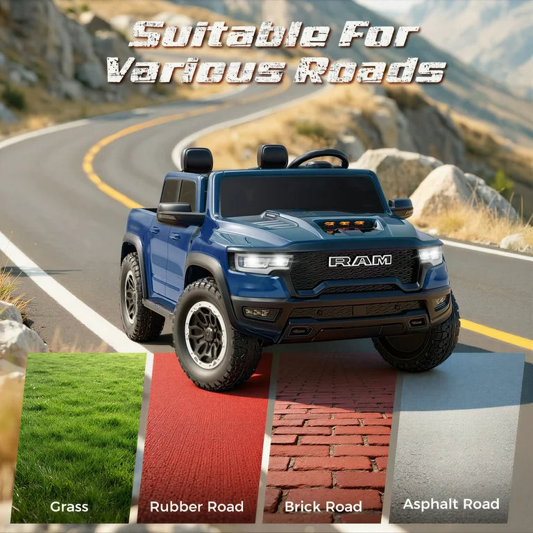 24V Ram Ride on Car 2 Seater for Big Kids, Ram 1500 RHO Battery Powered Ride on Toy with Remote Control