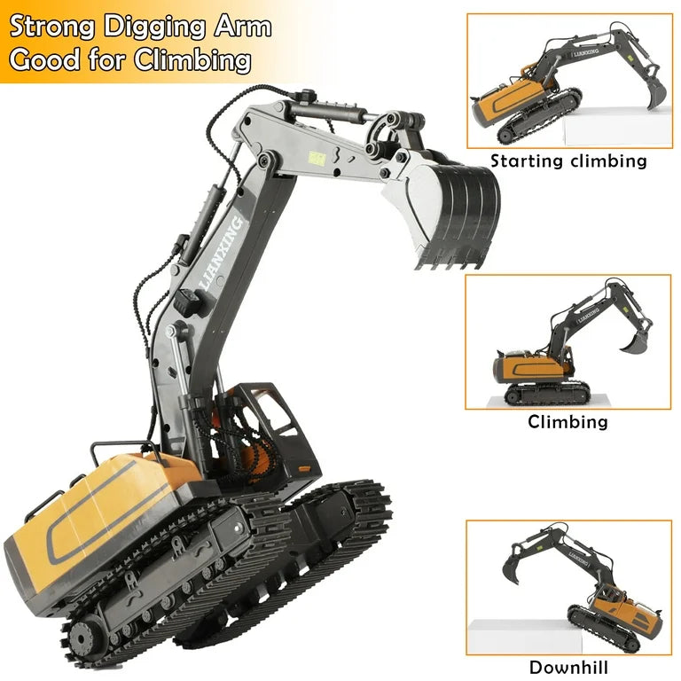 RC Excavator, Remote Control 11-Channel RC Construction Toy Vehicle, alloy/plastic