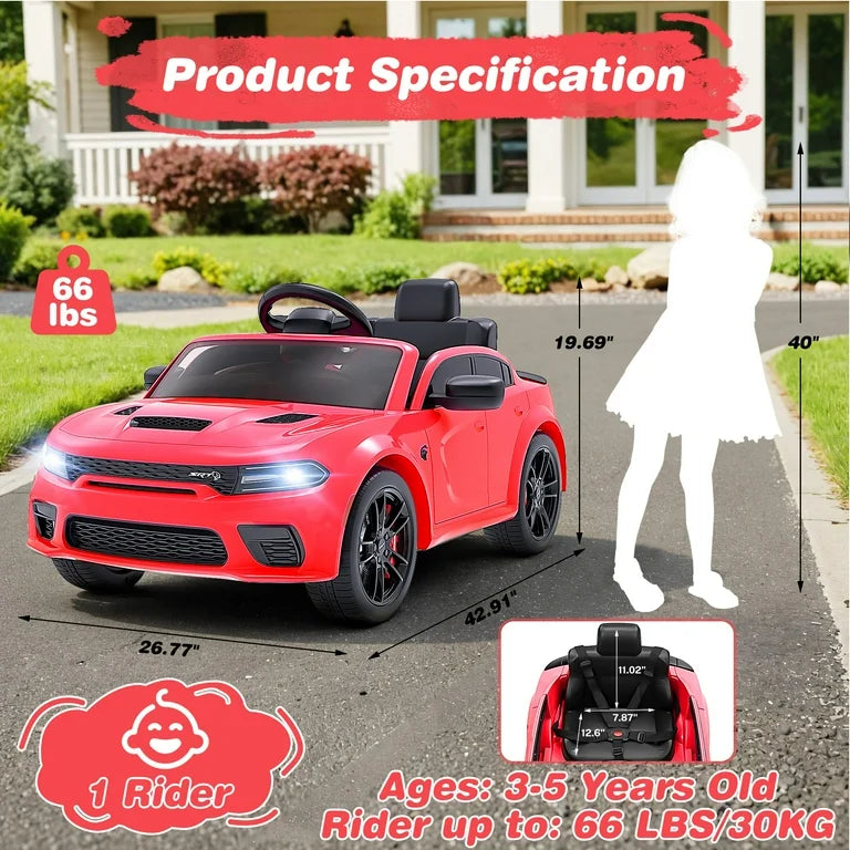 12V Dodge Charger SRT Electric Ride on Cars for Kids, Hellcat Powered Ride On Toys with Parent Remote Control