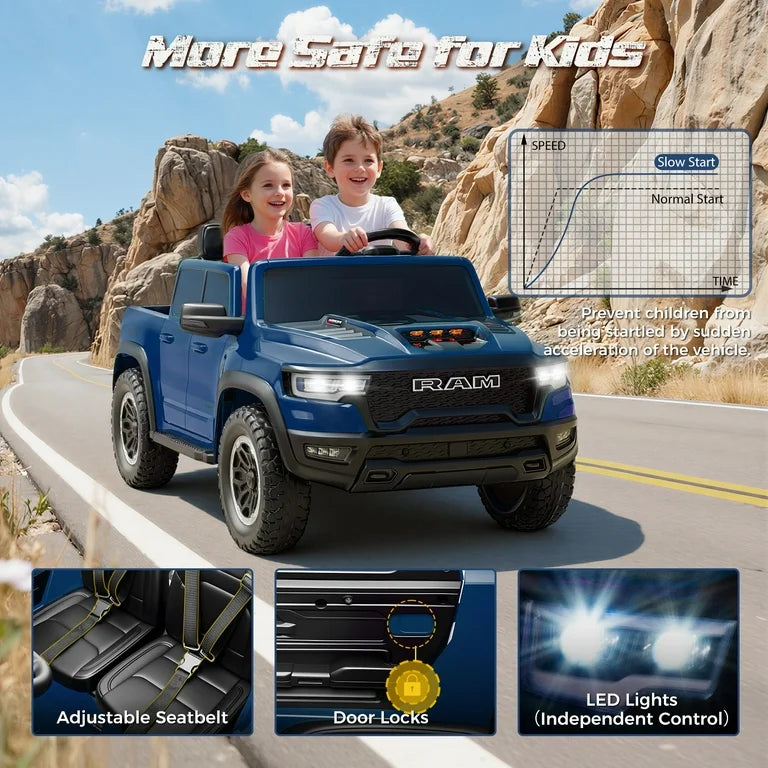 24V Ram Ride on Car 2 Seater for Big Kids, Ram 1500 RHO Battery Powered Ride on Toy with Remote Control