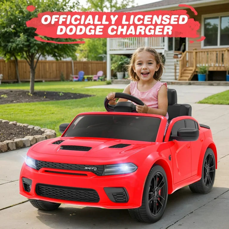 12V Dodge Charger SRT Electric Ride on Cars for Kids, Hellcat Powered Ride On Toys with Parent Remote Control