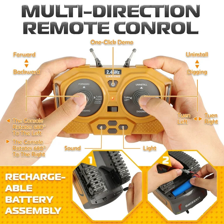 RC Excavator, Remote Control 11-Channel RC Construction Toy Vehicle, alloy/plastic