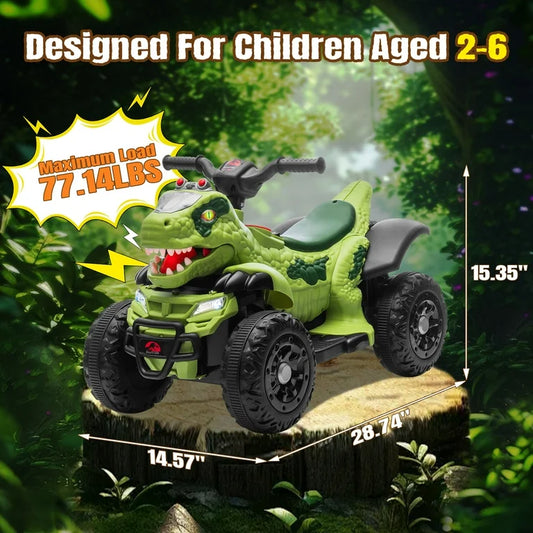 12V Electric Ride-On ATV, Dinosaur Four Wheeler Electric Car with Bluetooth, LED Lights, Music, Electric Quad Ride-On
