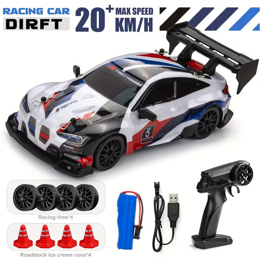 RC 1:24 Scale M2 Mini Drift Remote Control Rally Car, 2.4G Remote Control Vehicle, Speeds Over 20 Km/H, Comes with Drift Tires, Obstacles, And Lights