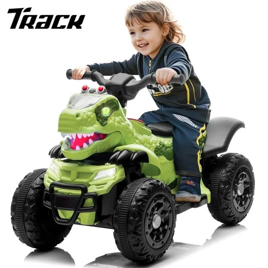12V Electric Ride-On ATV, Dinosaur Four Wheeler Electric Car with Bluetooth, LED Lights, Music, Electric Quad Ride-On
