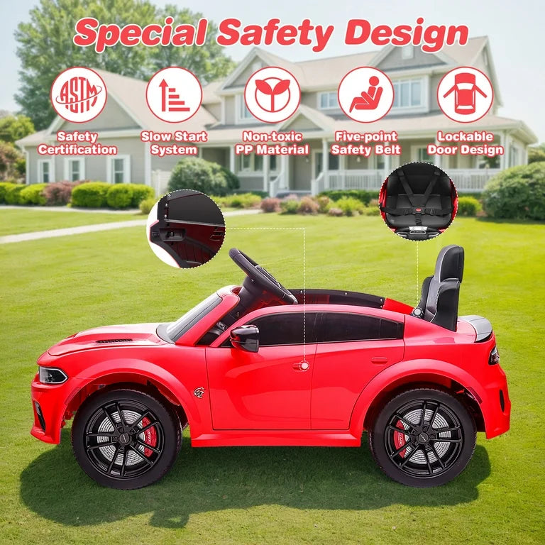 12V Dodge Charger SRT Electric Ride on Cars for Kids, Hellcat Powered Ride On Toys with Parent Remote Control