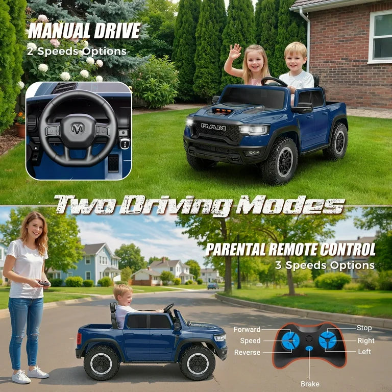 24V Ram Ride on Car 2 Seater for Big Kids, Ram 1500 RHO Battery Powered Ride on Toy with Remote Control