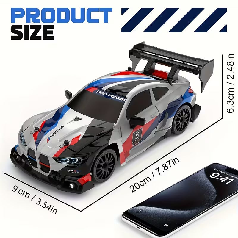 RC 1:24 Scale M2 Mini Drift Remote Control Rally Car, 2.4G Remote Control Vehicle, Speeds Over 20 Km/H, Comes with Drift Tires, Obstacles, And Lights