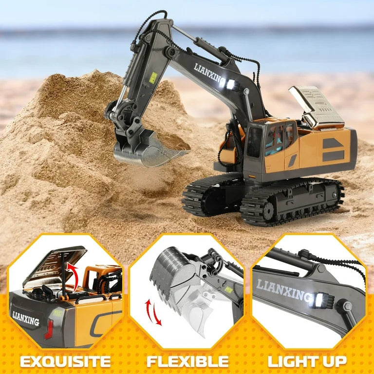 RC Excavator, Remote Control 11-Channel RC Construction Toy Vehicle, alloy/plastic
