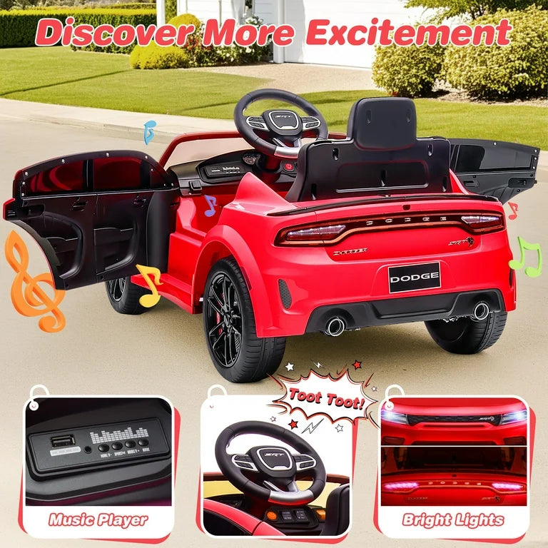 12V Dodge Charger SRT Electric Ride on Cars for Kids, Hellcat Powered Ride On Toys with Parent Remote Control