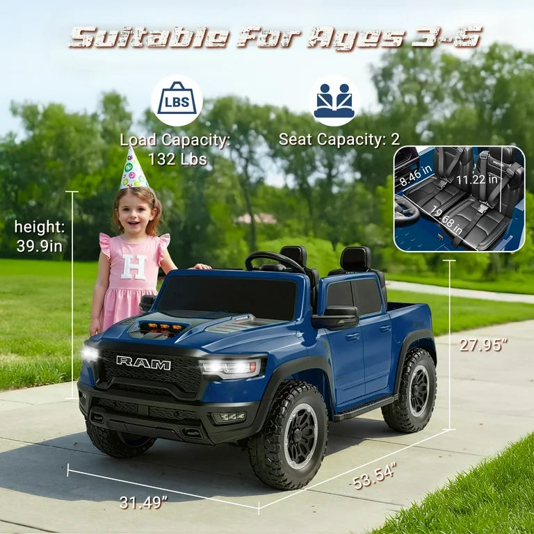 24V Ram Ride on Car 2 Seater for Big Kids, Ram 1500 RHO Battery Powered Ride on Toy with Remote Control