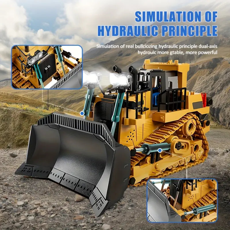 RC Bulldozer, Remote Control 9-Channel RC Construction Toy Vehicle, alloy/plastic