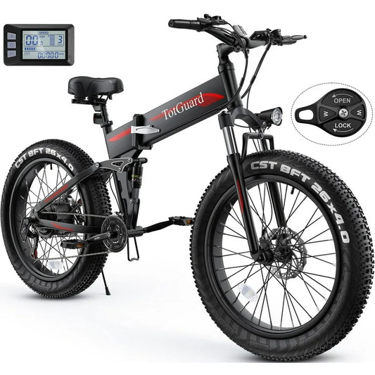 26"x4" Fat Tire 500W Electric Bike, Foldable E Bike for Adults-48V 10Ah Battery