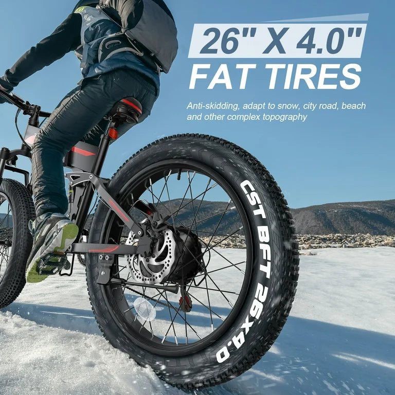 26"x4" Fat Tire 500W Electric Bike, Foldable E Bike for Adults-48V 10Ah Battery