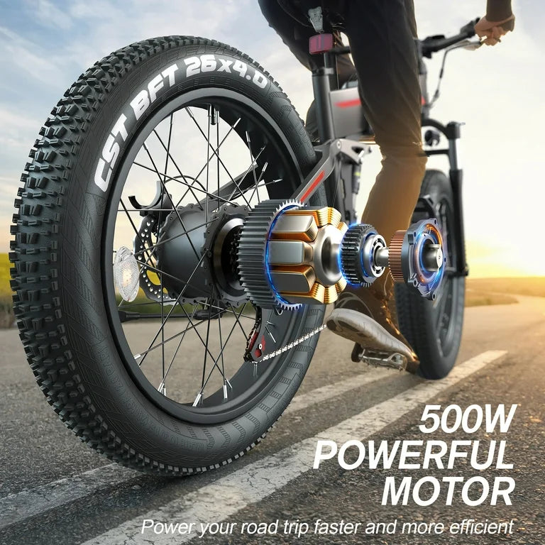 26"x4" Fat Tire 500W Electric Bike, Foldable E Bike for Adults-48V 10Ah Battery