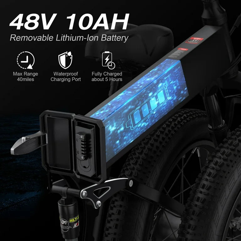 26"x4" Fat Tire 500W Electric Bike, Foldable E Bike for Adults-48V 10Ah Battery