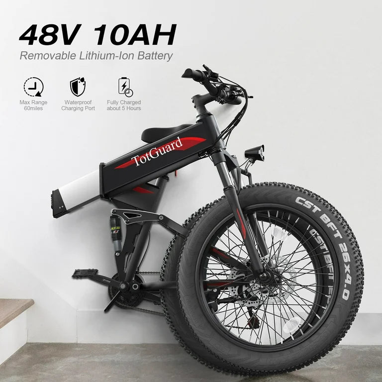 26"x4" Fat Tire 500W Electric Bike, Foldable E Bike for Adults-48V 10Ah Battery
