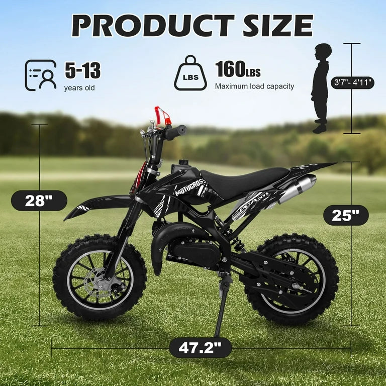 49cc Gasoline Dirt Bike for Kids ages 6-15,2-Stroke Gas Power Mini Dirt Bike