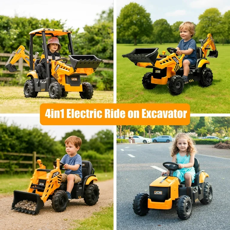 12V Kids Ride on Excavator/Digger, JCB Battery Powered Electric Tractor with Remote Control Ages 3-6