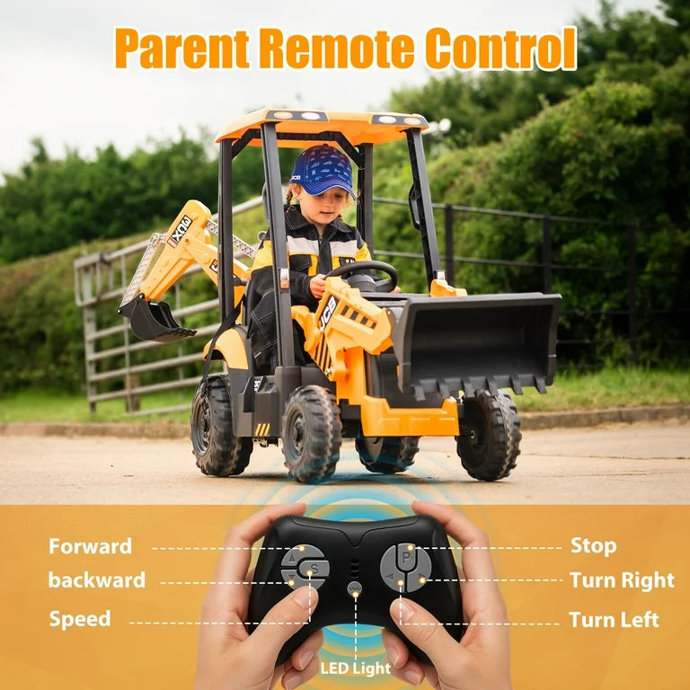 12V Kids Ride on Excavator/Digger, JCB Battery Powered Electric Tractor with Remote Control Ages 3-6