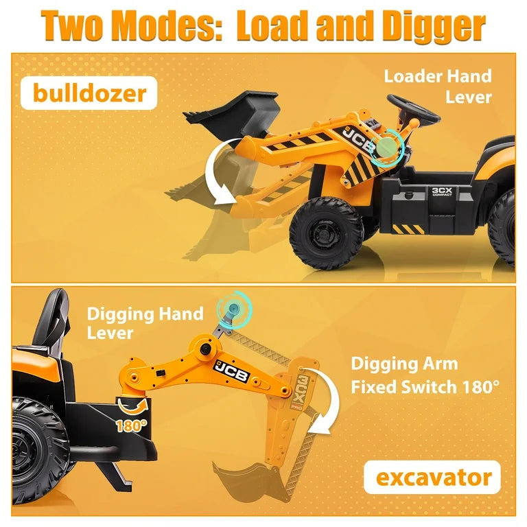 12V Kids Ride on Excavator/Digger, JCB Battery Powered Electric Tractor with Remote Control Ages 3-6