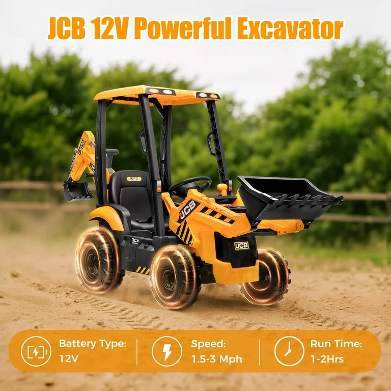 12V Kids Ride on Excavator/Digger, JCB Battery Powered Electric Tractor with Remote Control Ages 3-6