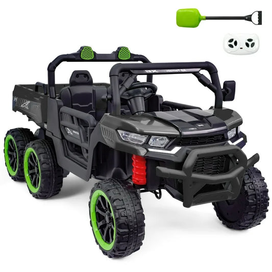 6 Wheel 24V 2-Seater Ride On Dump Truck, Ride on UTV W/ Dump Bed/Shovel, LED Light, Music, Remote Control,6 Wheels 4WD Ride On Toy