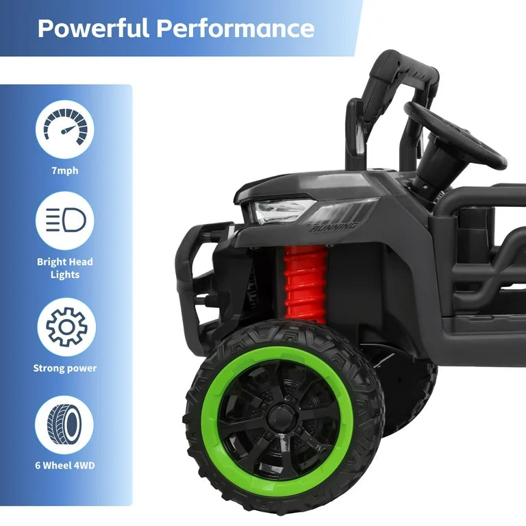 6 Wheel 24V 2-Seater Ride On Dump Truck, Ride on UTV W/ Dump Bed/Shovel, LED Light, Music, Remote Control,6 Wheels 4WD Ride On Toy