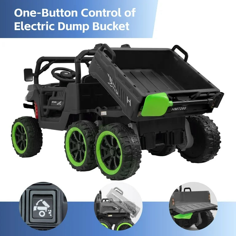 6 Wheel 24V 2-Seater Ride On Dump Truck, Ride on UTV W/ Dump Bed/Shovel, LED Light, Music, Remote Control,6 Wheels 4WD Ride On Toy