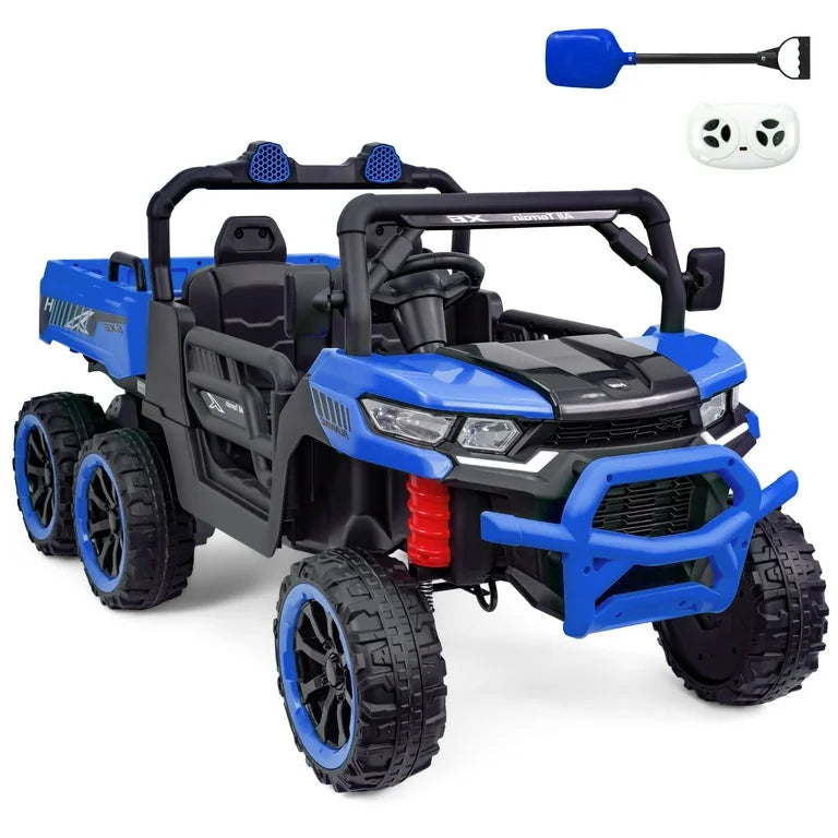 6 Wheel 24V 2-Seater Ride On Dump Truck, Ride on UTV W/ Dump Bed/Shovel, LED Light, Music, Remote Control,6 Wheels 4WD Ride On Toy