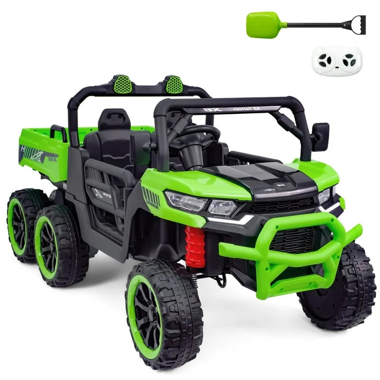 6 Wheel 24V 2-Seater Ride On Dump Truck, Ride on UTV W/ Dump Bed/Shovel, LED Light, Music, Remote Control,6 Wheels 4WD Ride On Toy