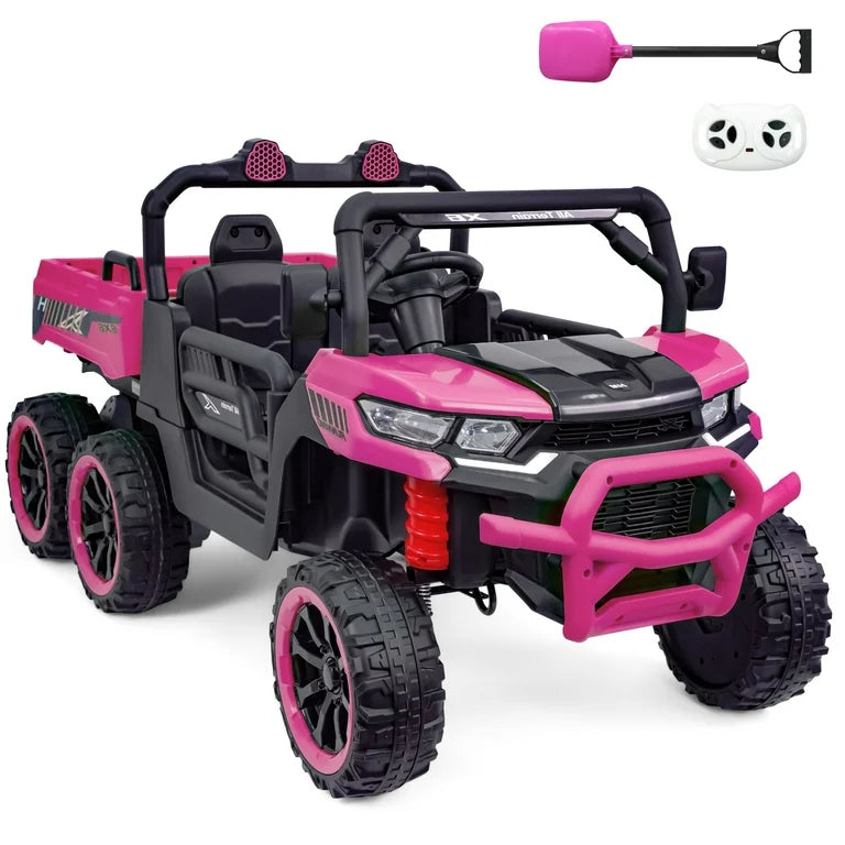 6 Wheel 24V 2-Seater Ride On Dump Truck, Ride on UTV W/ Dump Bed/Shovel, LED Light, Music, Remote Control,6 Wheels 4WD Ride On Toy