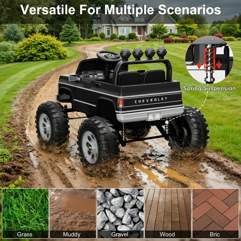 24V Chevy Cheyenne Kids Ride on Car, 7Ah 2 Seater Battery Powered Electric Vehicle w/ Remote Control, LED Lights, Music, Electric Car for Kids Ages 3-8