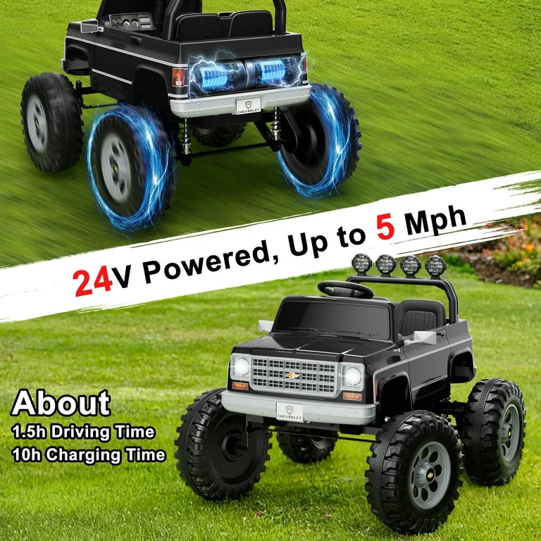 24V Chevy Cheyenne Kids Ride on Car, 7Ah 2 Seater Battery Powered Electric Vehicle w/ Remote Control, LED Lights, Music, Electric Car for Kids Ages 3-8