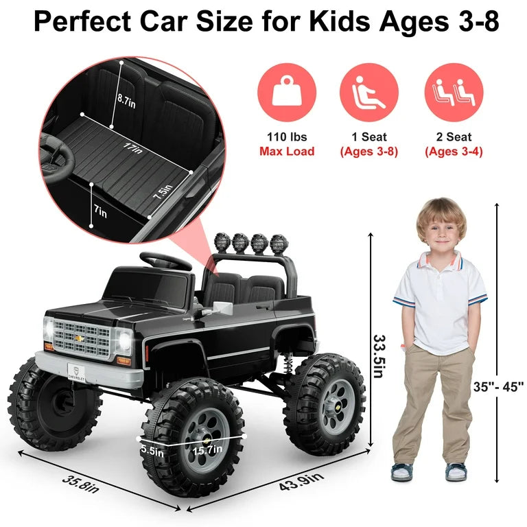 24V Chevy Cheyenne Kids Ride on Car, 7Ah 2 Seater Battery Powered Electric Vehicle w/ Remote Control, LED Lights, Music, Electric Car for Kids Ages 3-8