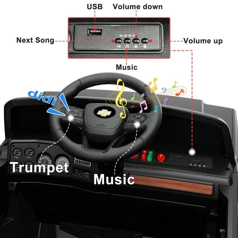 24V Chevy Cheyenne Kids Ride on Car, 7Ah 2 Seater Battery Powered Electric Vehicle w/ Remote Control, LED Lights, Music, Electric Car for Kids Ages 3-8