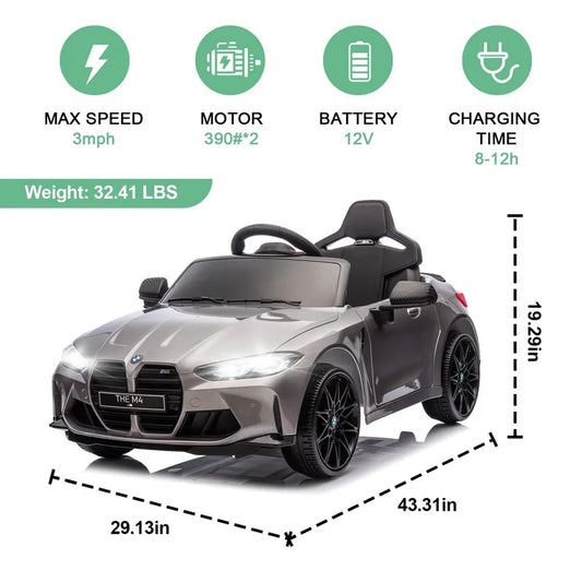 24V Kids Ride On BMW M4 Toy Car with Remote Control, Kids Aged 2+, Silver