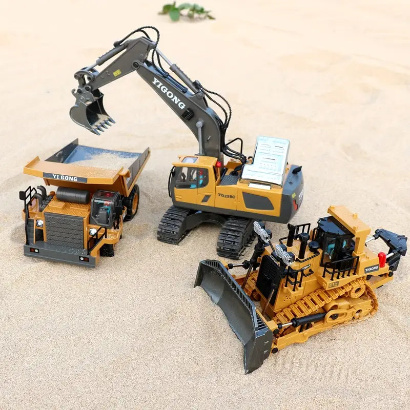 4pc RC Construction/Engineering Vehicle Set, 2.4G, 11-Channel Remote Control- Excavator, Dump Truck, Bulldozer, Front Loader- Alloy/plastic