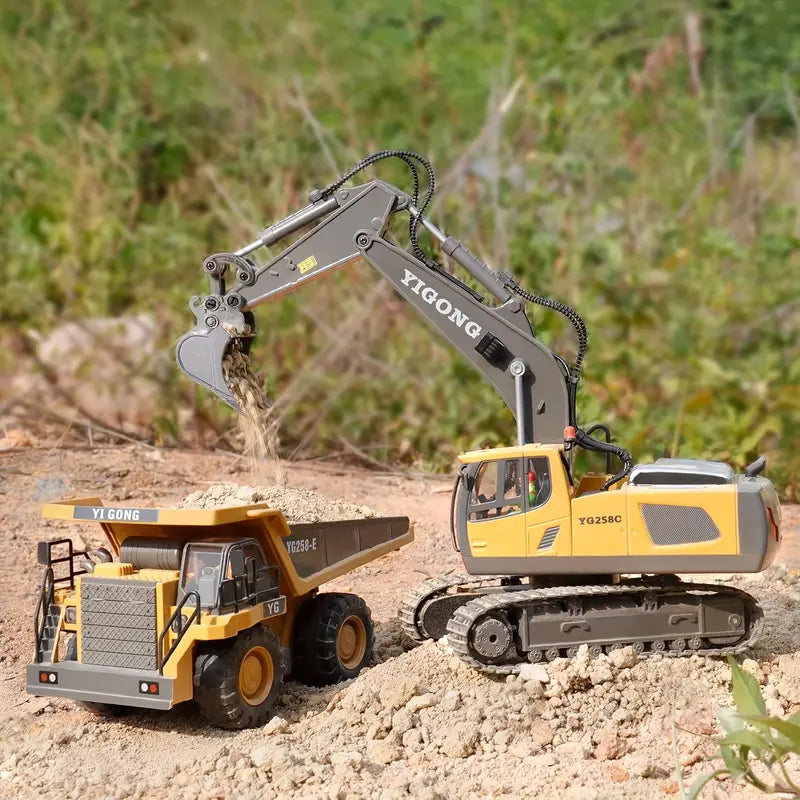4pc RC Construction/Engineering Vehicle Set, 2.4G, 11-Channel Remote Control- Excavator, Dump Truck, Bulldozer, Front Loader- Alloy/plastic