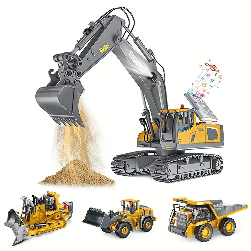 4pc RC Construction/Engineering Vehicle Set, 2.4G, 11-Channel Remote Control- Excavator, Dump Truck, Bulldozer, Front Loader- Alloy/plastic